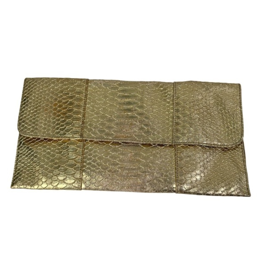 Jessica McClintock Gold Snake Embossed Metallic Clutch Evening Bag - Picture 2 of 12